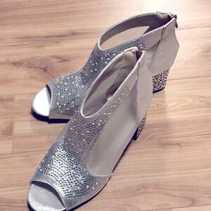 Silver and mesh , block heel shoes
